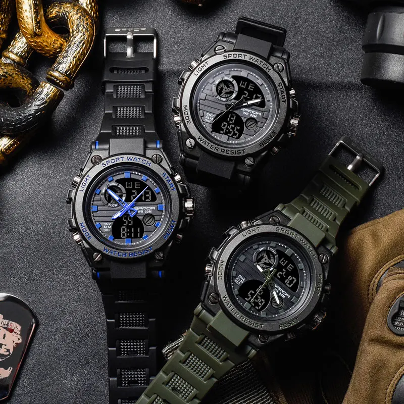 SANDA цифровые часы мужские спортивные электронные светодиодный наручные военные