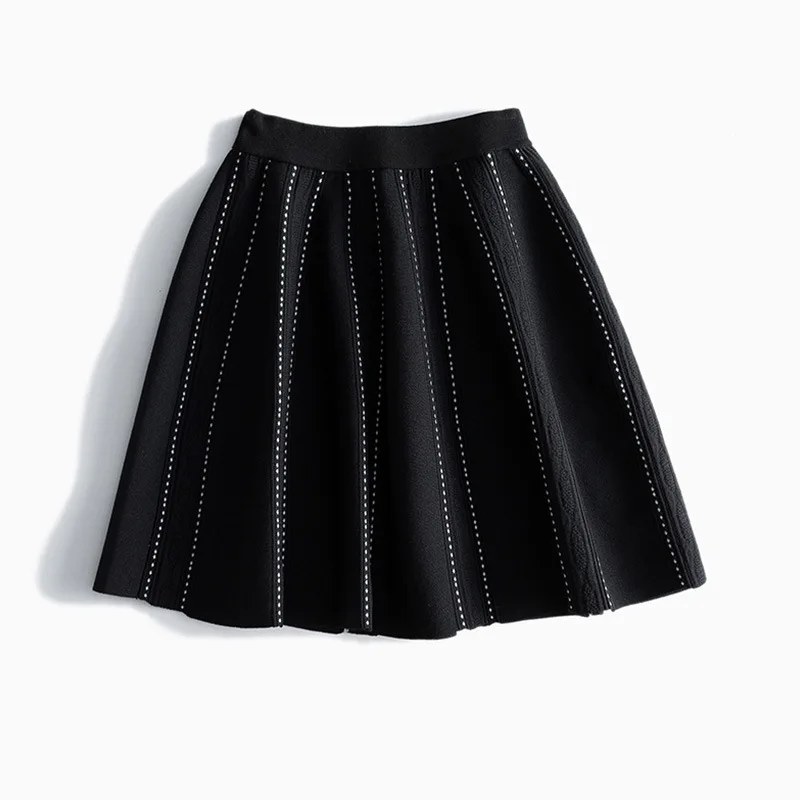 

Threaded Knitted Vertical Stripes A-line Short Skirt Umbrella Skirt Women 2020 New Autumn And Winter Tutu Skirt