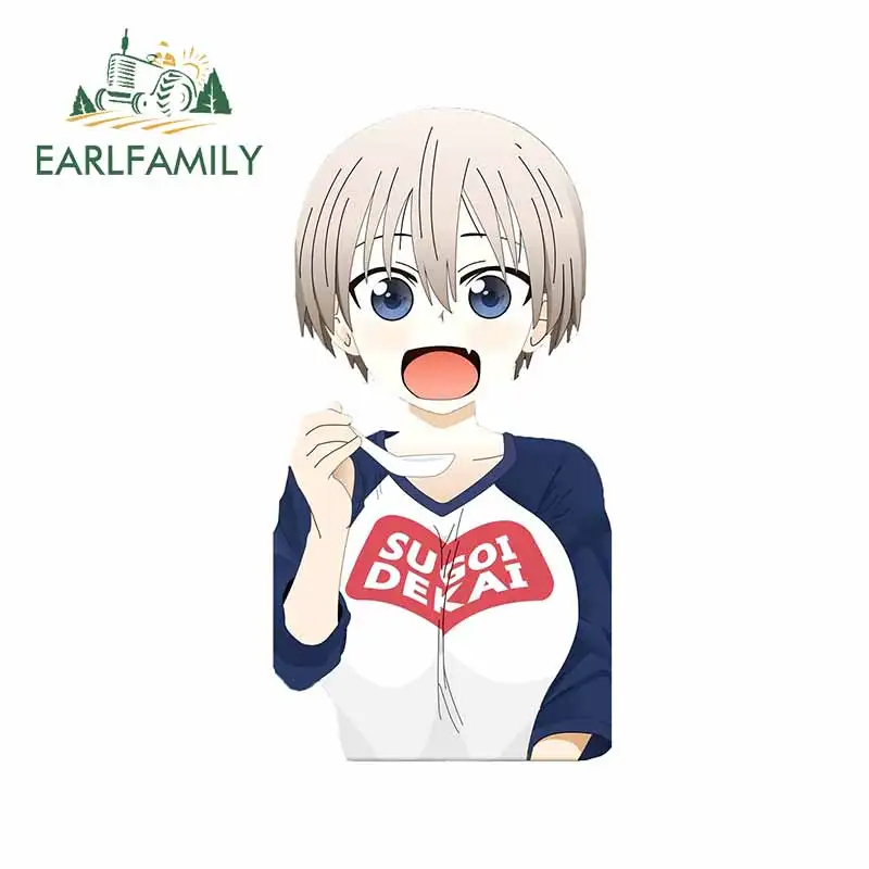 EARLFAMILY 13cm x 9.3cm for Uzaki Chan Sugoi Dekai Decal Refrigerator Cartoon Personality Car Stickers Surfboard VAN Decoration