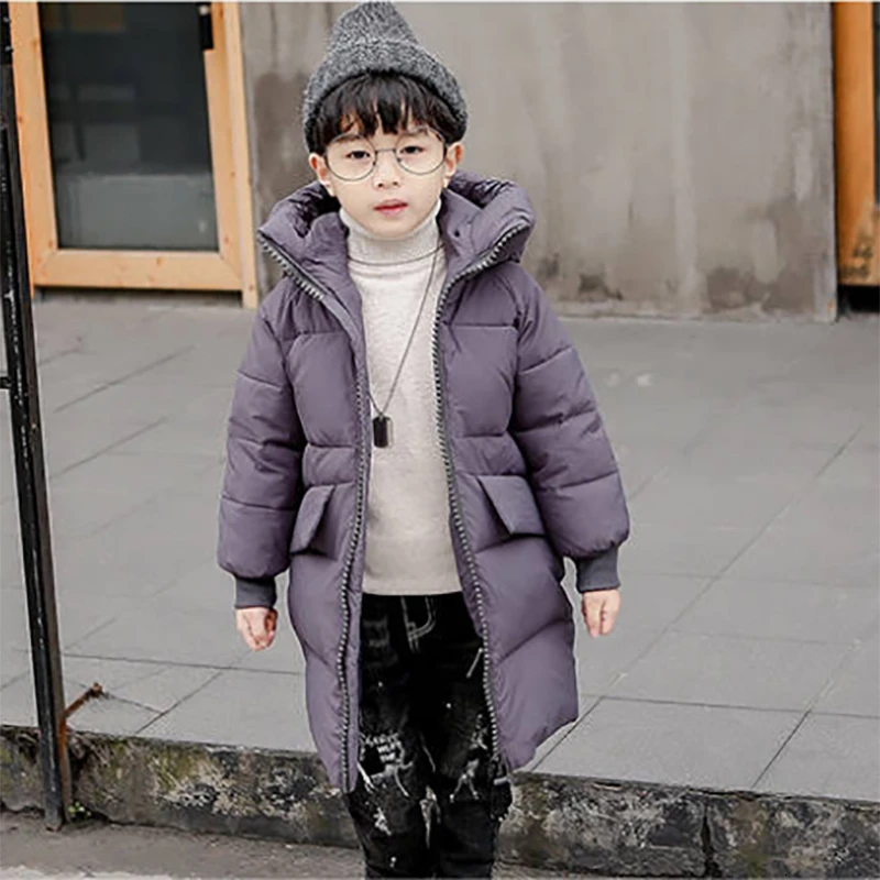 Детская зимняя длинная теплая куртка для мальчиков пуховое пальто детская