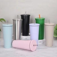 new hot sale 750ml 304 stainless steel straw cups large capacity vacuum solid color coffee mugs tumbler