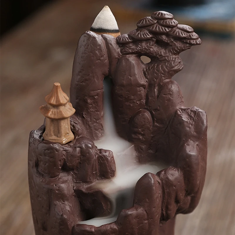 

Mountain Stream Backflow Cone Incense Burner Waterfall Incense Holders Home Decor Decorations Statue Ornaments Handmade and