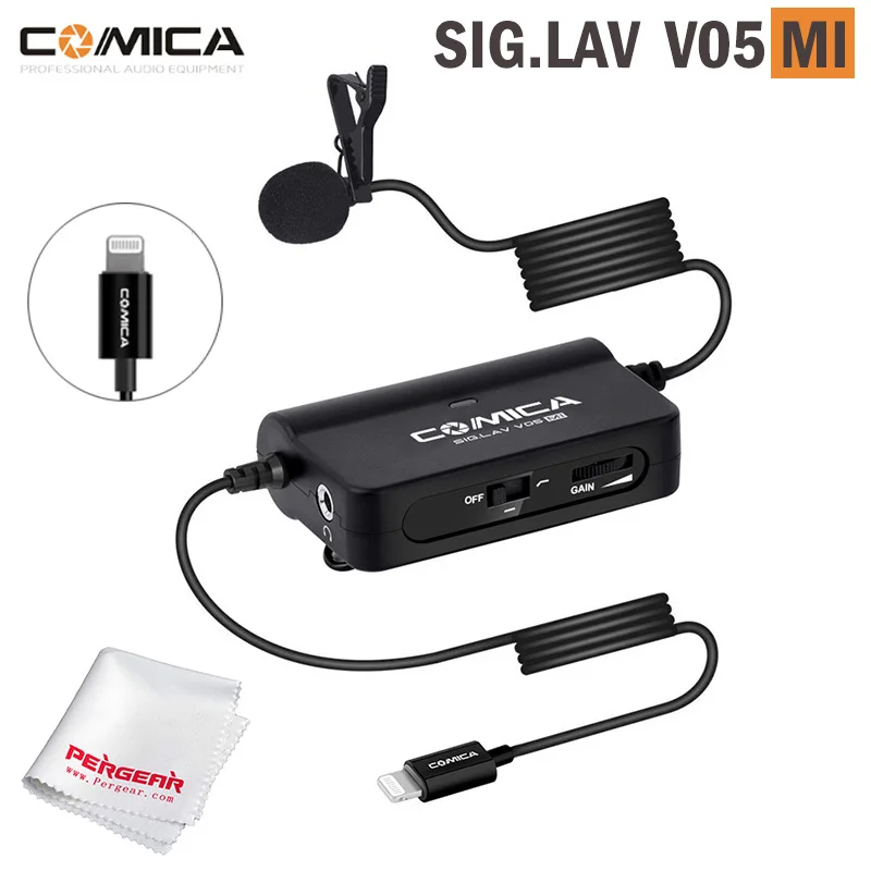 

Comica CVM-SIG.LAV V05 MI Clip-on Omnidirectional Lavalier Microphone with Stepless Gain Control for lightning iPhone iPad