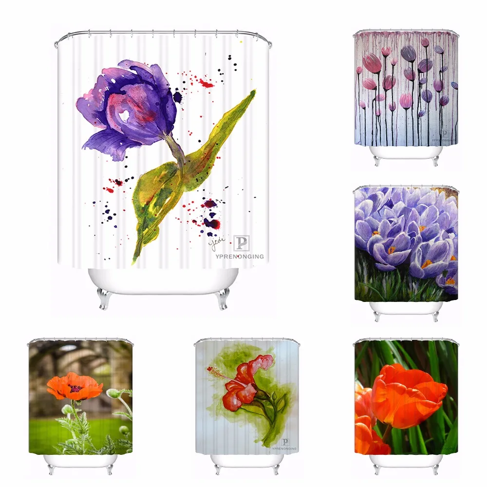 Ванна Шторы для Ванная комната пользовательские цветок мака Декор дома душ