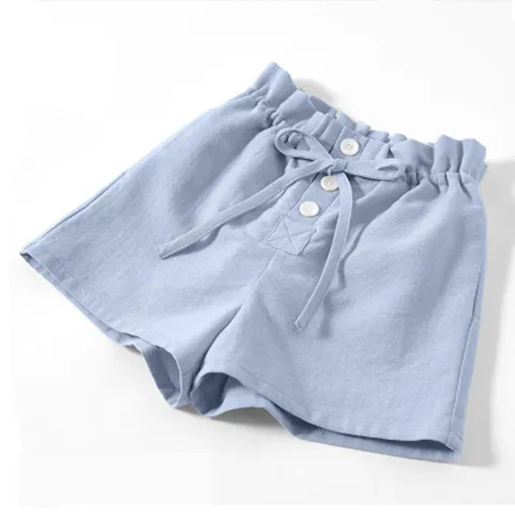 

От 4 до 14 лет штаны для девочек из хлопка, на резинке, шорты с эластичной резинкой на талии с однотонная детская одежда на пуговицах; С бантом ...