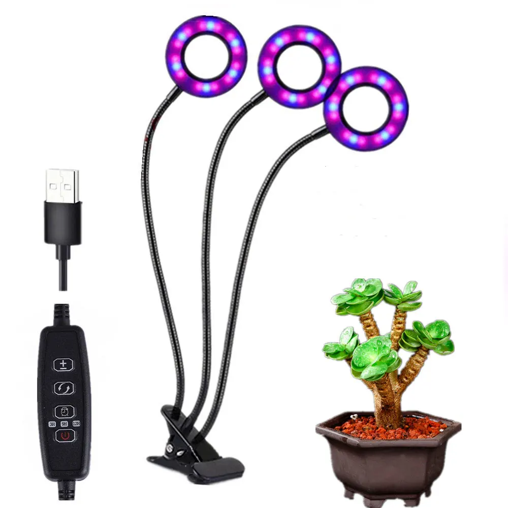

Three Head Led Grow Light Clip Adjustable USB LED Plant Lights Goose Neck Headboard For Plant Lights Study Lamps Grow Light