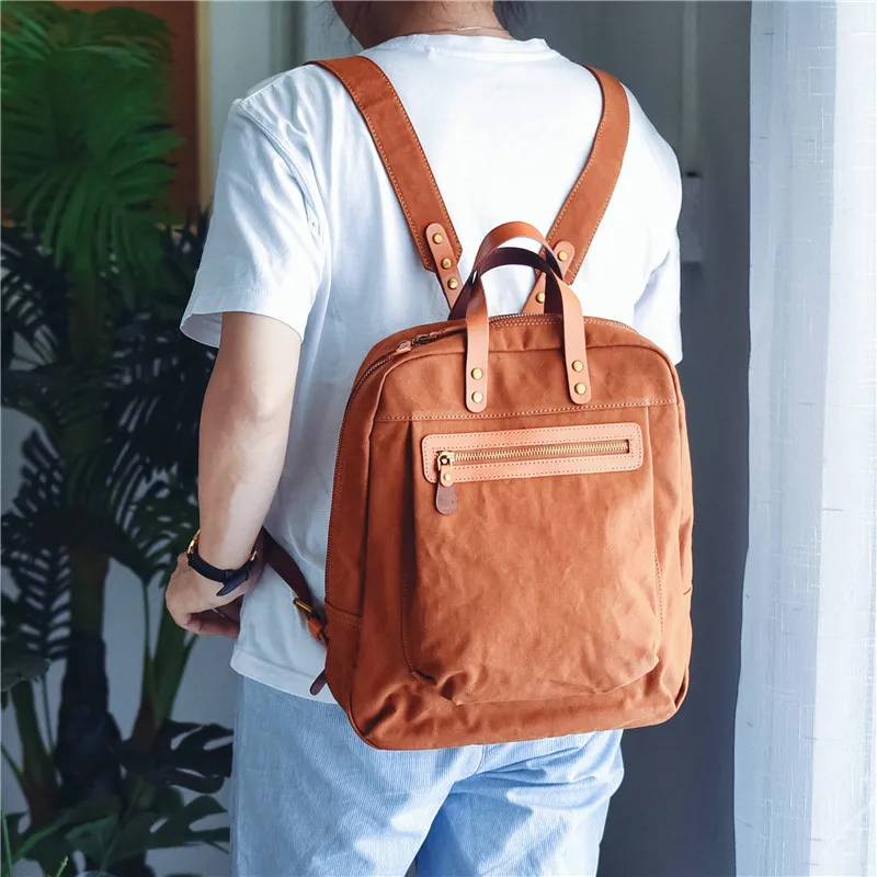 Casual literary unisex genuine leather backpack head layer cowhide large capacity school bag multi-compartment college backpack