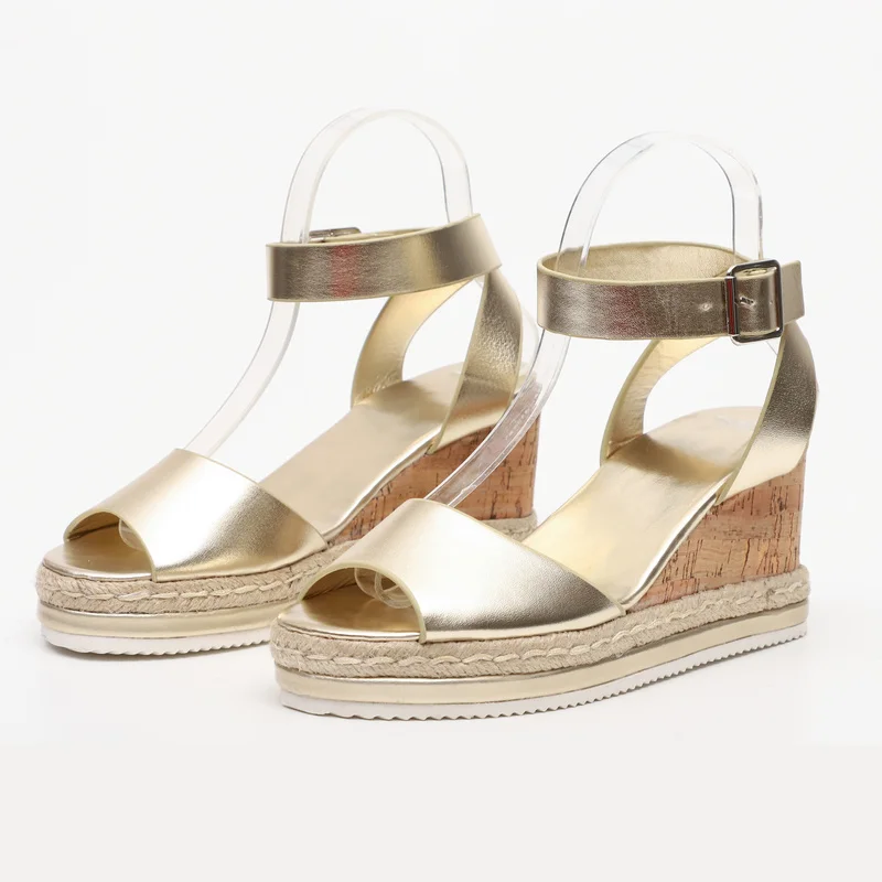 

Summer Women's Wedges Sandals Platform Hemp Rope Bottom Shoes Casual Ankle Wrap Plus Size Leather Female High Heel Sandals