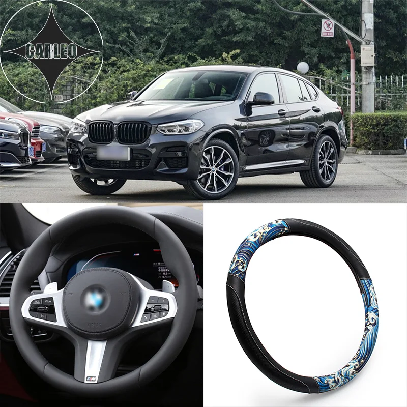 

Auto Car Steering Wheel Cover Universal for BMW Series Model PU Leather Japan Classic Yamato Ukiyoe Style Pattern Holder