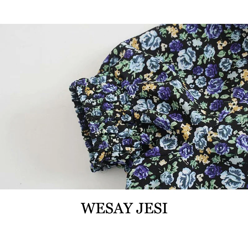 

WESAY JESI Summer Women's Dress 2021 Floral Vintage Ladies Dresses Square Collar Fashion Puff Sleeve High Street A Line Feamle