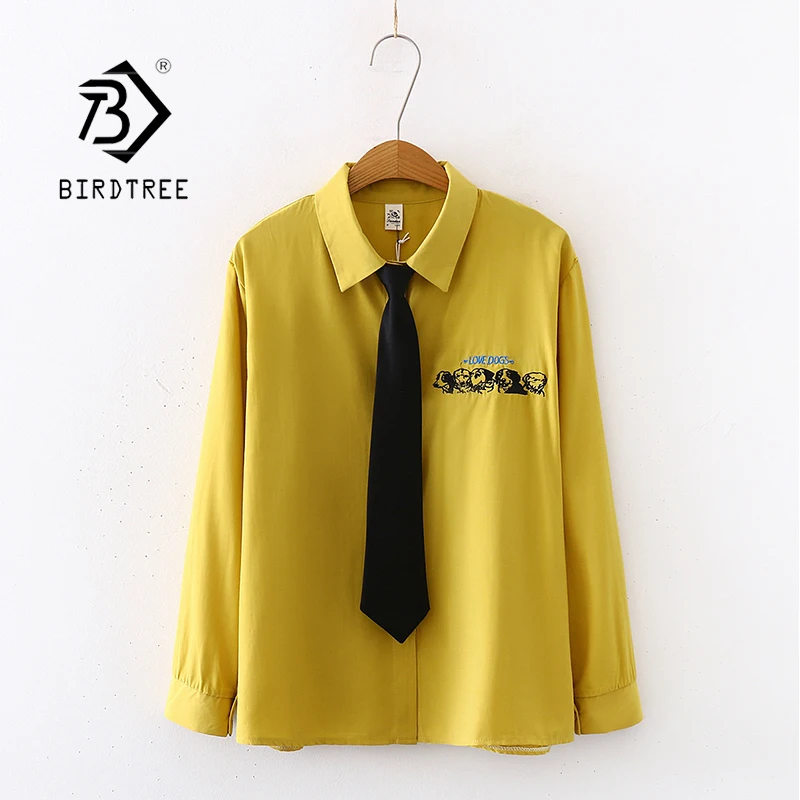 Новинка лета 2020 женские желтые рубашки с надписью собаки и галстуком осенняя