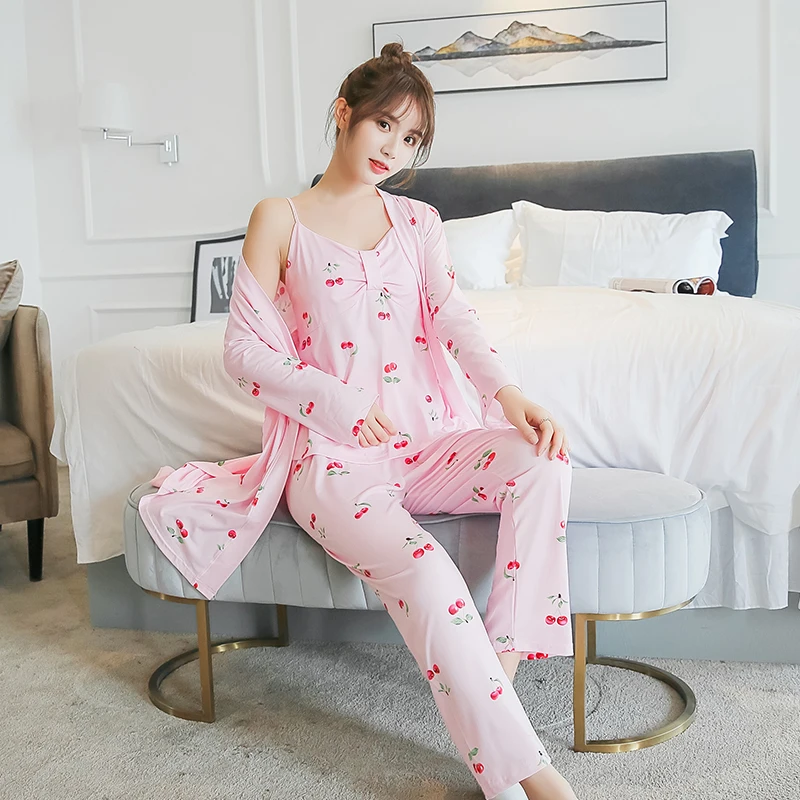 Женский пижамный комплект хлопковые пижамы 3 предмета одежда для сна женщин с