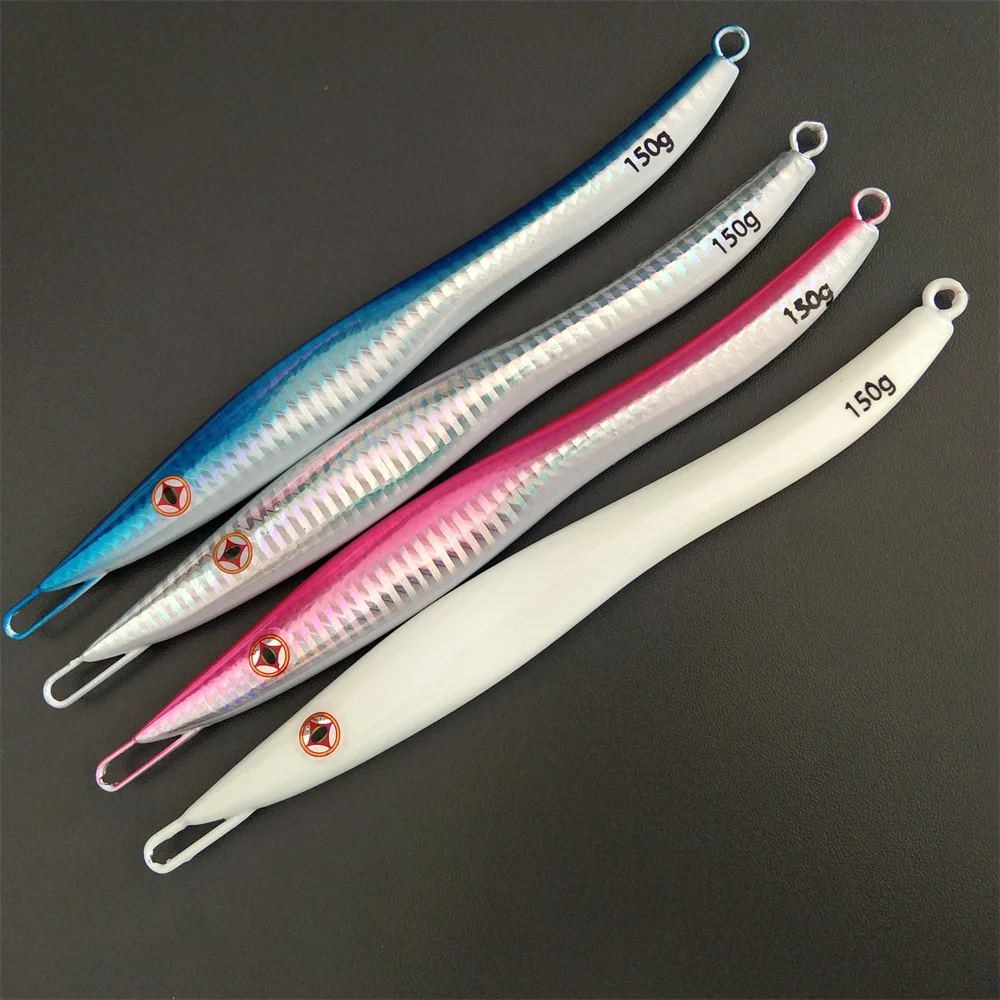 

Swolfy 4pcs 150g Luminous Fast Sinking Jigging lure Artificial Bait Metal jigs Glow Sea fishing lure Hard Bait