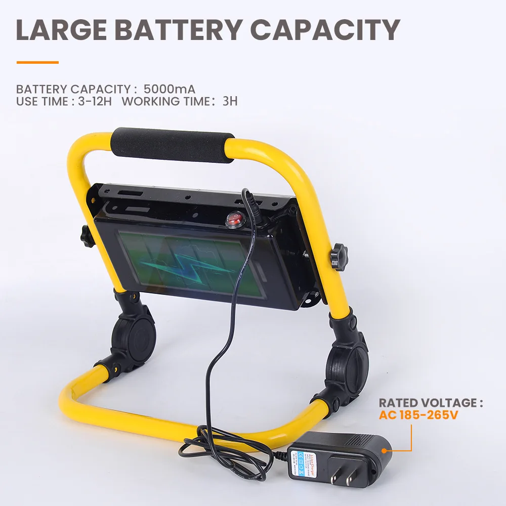 للبيع مصباح كشاف LED محمول قابل لإعادة الشحن ، مصباح تخييم خارجي ، 50 واط/100 واط ، ثلاثة أوضاع مع ضوء وامض ، مصباح طوارئ