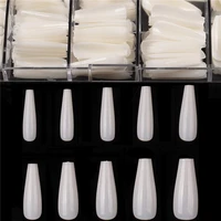 long coffin fake nails full cover natural ballerina false nail 500 pcs acrylic nail tips with case 10 sizes