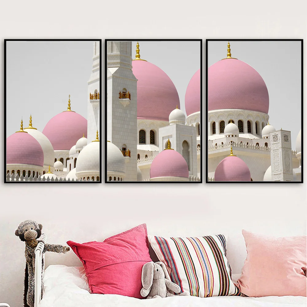 

Pink Mosque Building Scandinavian Wall Art Canvas Painting Nordic Posters and Prints Wall Pictures for Living Room Home Decor