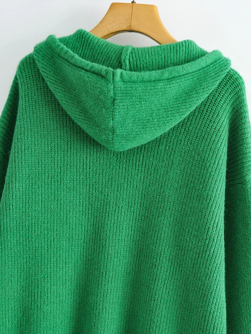 

Spring Autumn Women's Fashion Hooded Knit Cardigan Loose All-match Sweater Jacket