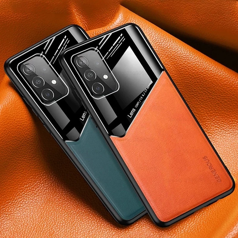 

a72 case leather texure shockproof coque for samsung galaxy a72 a 72 2021 5g/4g 6.7'' silicone frame car magnetic bracket casess