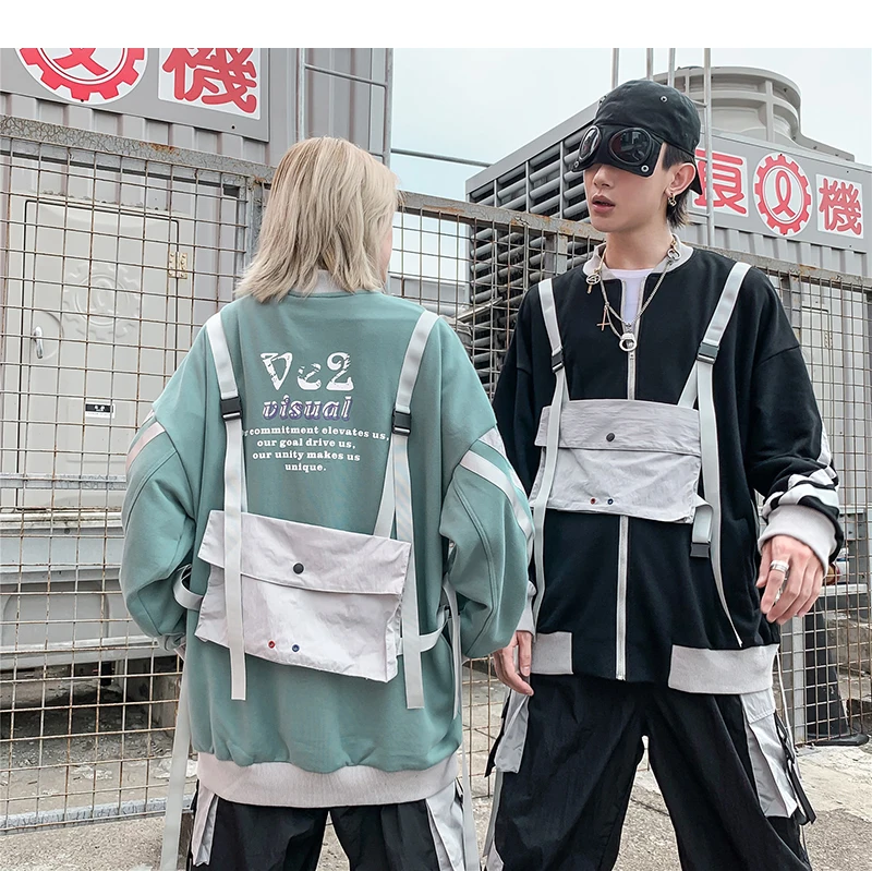 LENSTID осень мужской хип хоп кардиган бейсбольные куртки съемный карман Harajuku уличная пряжка с лентой дизайн Брендовые пальто