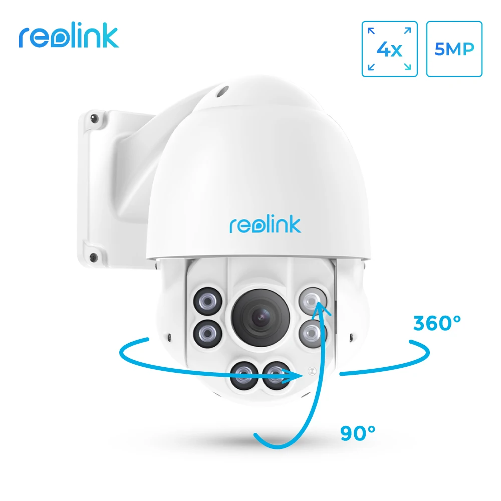 Reolink PTZ IP Camera PoE 5MP Pan/Tilt 4x Optical Zoom HD Outdoor Motorized Lens Security Cam RLC-423-5MP