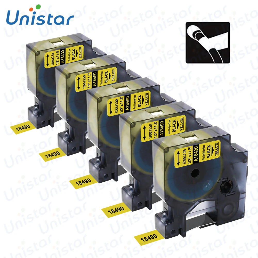 Unistar совместимая этикетка кассета для DYMO 18490 Rhino гибкая нейлоновая лента 1/2 дюйма