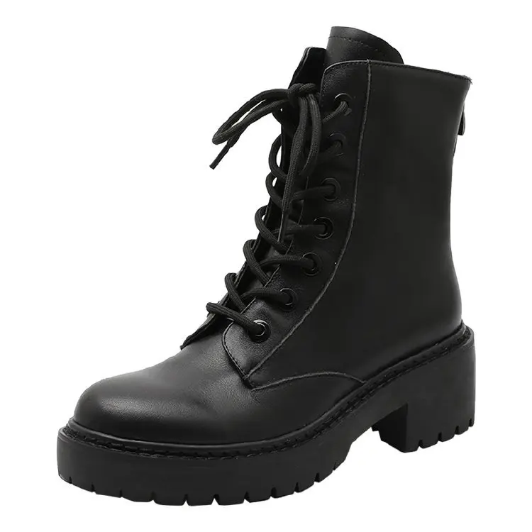 

Women's Faux Leather Lace-Up Thick Platform Ankle Boots Wedges Female Lace Up Platforms Leather Oxford Motorcycle Shoes With Fur