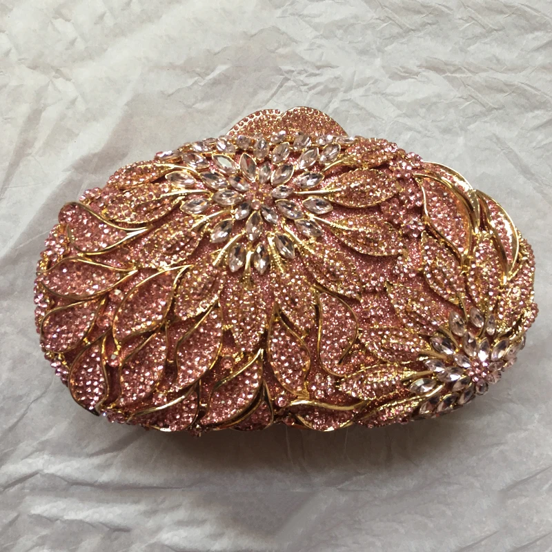Роскошный Розовый клатч с кристаллами женские вечерние сумочки из Золотого