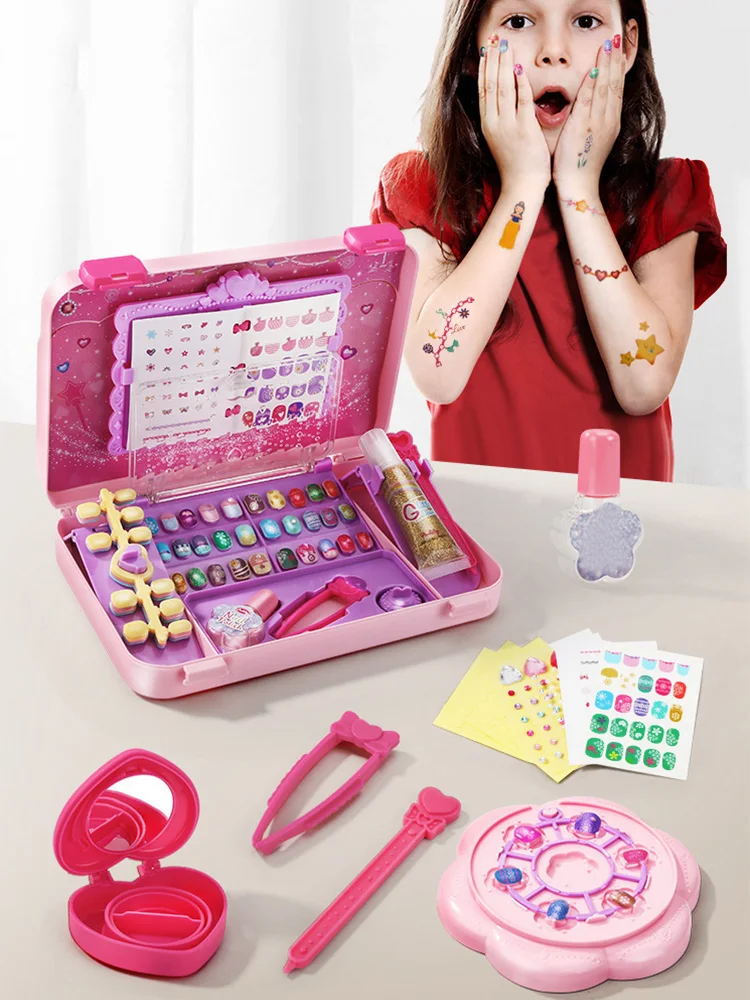 

New Kids Makeup Set Pretend Play Nail Anime Art Tools Kit Nail Stickers Toy Art DIY Decoration Fairy Dress Up Game For Girl Gift