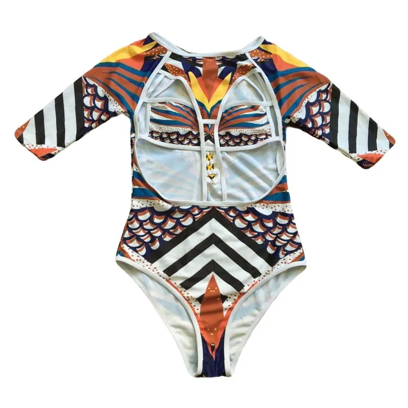 Купальный костюм в африканском стиле с длинным рукавом пикантный сетчатый