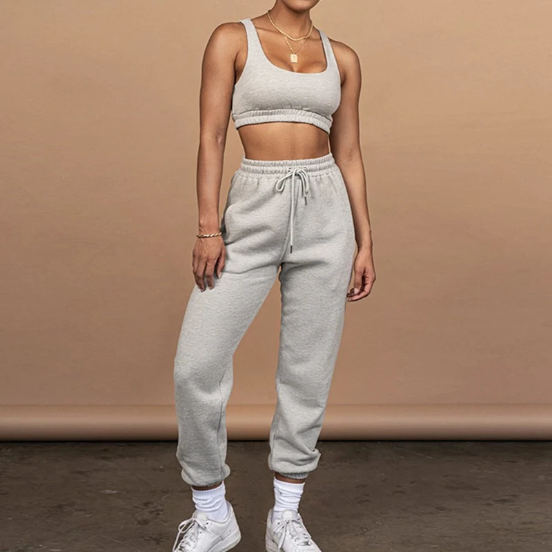 

Women Sports Casual Set 2 Piece Sweatshirt Crop Tops Pocket Sweatpants Baggy Pants Tracksuit Streetwear Joggers Summer Outfits