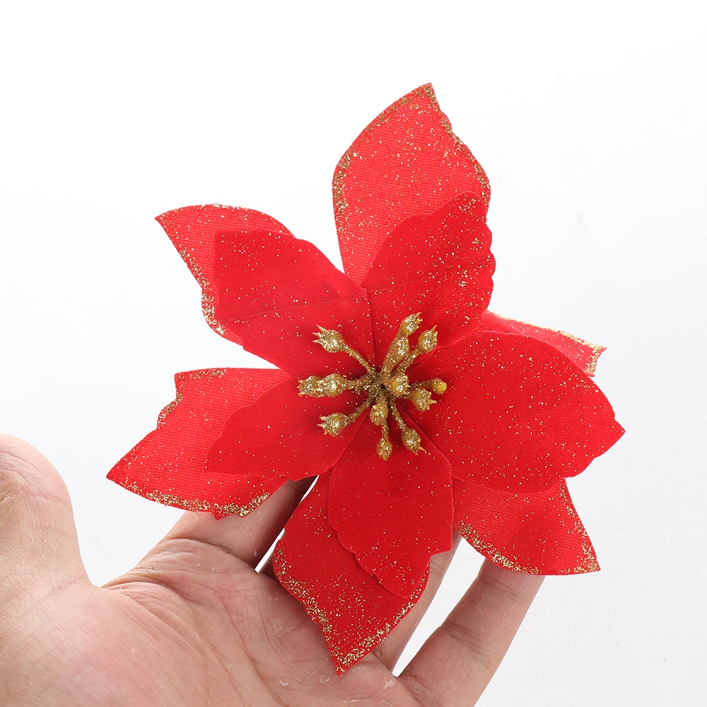 Искусственные цветы для украшения блестящие Пуансетии искусственные сделай сам