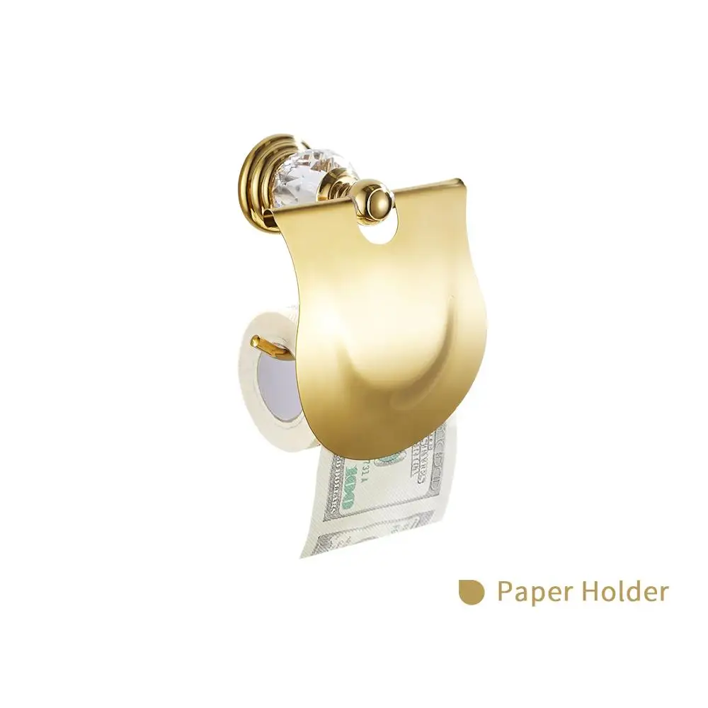 Paper Holder Роскошный золотистый кристалл аксессуары для ванной комнаты Набор 6 шт аксессуары для ванной набор настенный держатель мыла, полотенцесушитель, держатель туалетной бумаги - Цвет: Paper Holder
