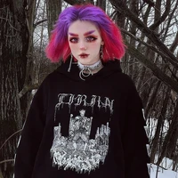 women punk gothic print winter clothes sweatshirts grunge y2k long sleeve harajuku skull pullover kawaii coat oversized hoodie