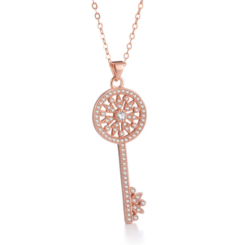 Rose Gold Juya Micro Pave Циркон модное индийское ожерелье с подвеской в виде ключа для женщин девочек подарок для свадьбы дня рождения ожерелье поставки - Окраска металла: Rose Gold