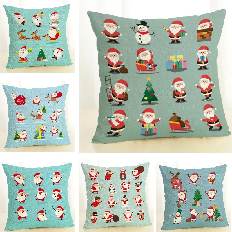

Christmas Cushion Cover Santa Snowman Printed Linen Throw Pillows New Year Merry Christmas Sofa Home Decoration Pillow Case