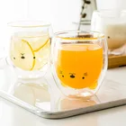 Симпатичный медведь, двойная стеклянная кружка, креативная мультяшная изоляция, кофейный сок, молоко, чашка для завтрака, послеобеденного чая, Детская кухонная посуда