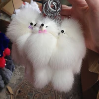 cute fluffy key chains rings bow knot fox ball pendant keychains car keyring holder charm bag pompom real fox fur jewelry gifts