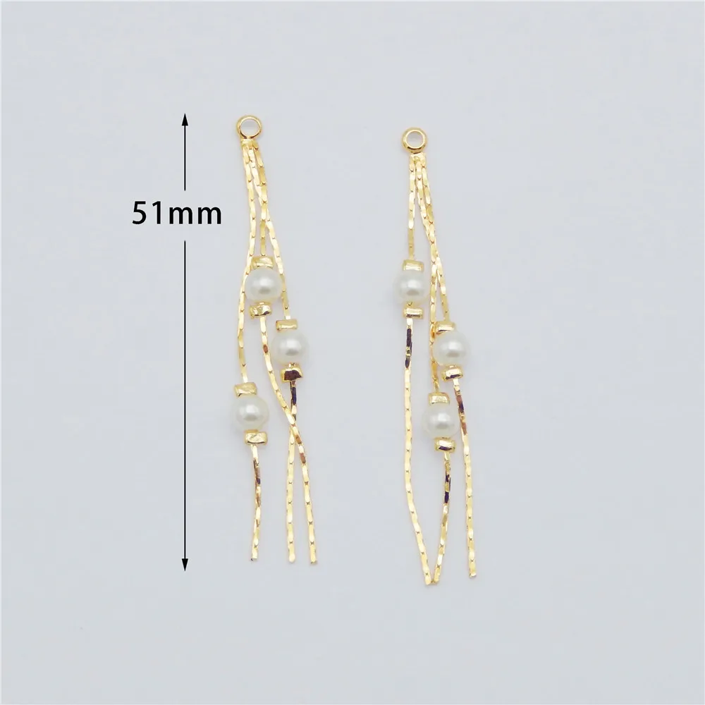 

4PCS 51mm 24K Gold Color Plated Brass Long Pearl Tassel Earring Line Diy Earrings High Quality Jewelry Findings Accessories