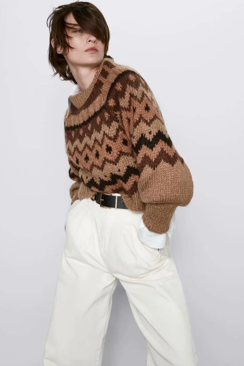 Свитер женский жаккардовый с круглым вырезом капюшоном 2019 | Женская одежда