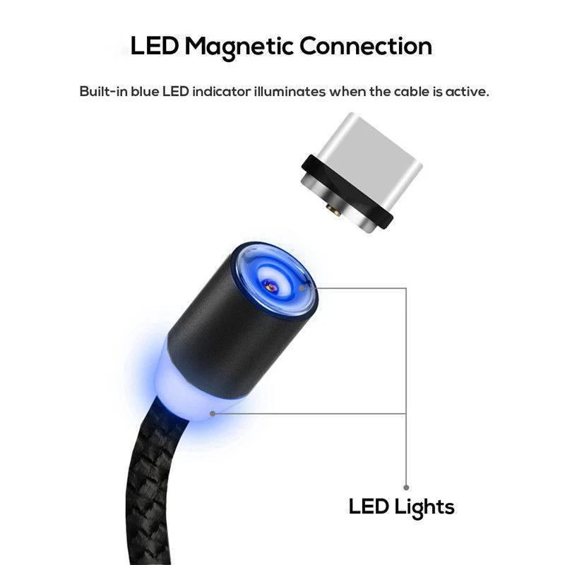 Магнитный USB кабель для быстрой зарядки iPhone 6 7 8 Plus X XS Xiaomi 9 9T Samsung A3 A5 A7 2017 Micro Type