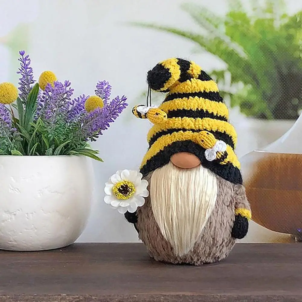 

Faceless Doll Stuffed Appealing Knitted Cotton Swedish Flower Honey Bee Gnome Doll for Bedroom