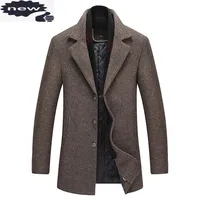 Hot Sale Detachable Scarf Lapel Mens Casual Woolen Coats Fashion Solid Single Breasted Male Medium Length Overcoats Plus Size