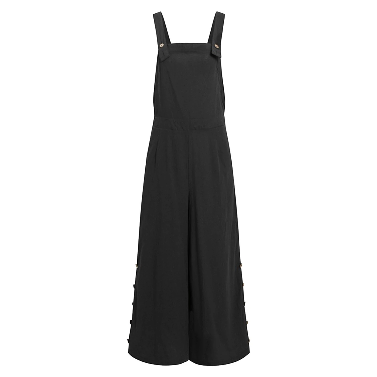 

2021 New Summer Black Jumpsuit Women Casual Suspenders Side Button Wide Leg Jumpsuits Plus Size Loose Pocket Jumpsuit Overalls