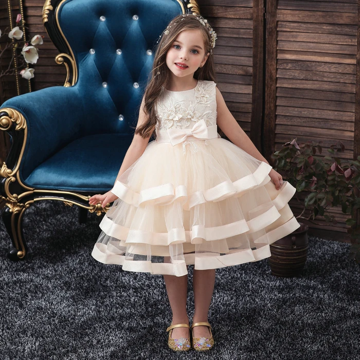 

For 1-12 Years Summer Girls layered Dress Lace Princess Dress Tutu Party Wedding Dress Costume Kids Dresses For baby Girls Frock