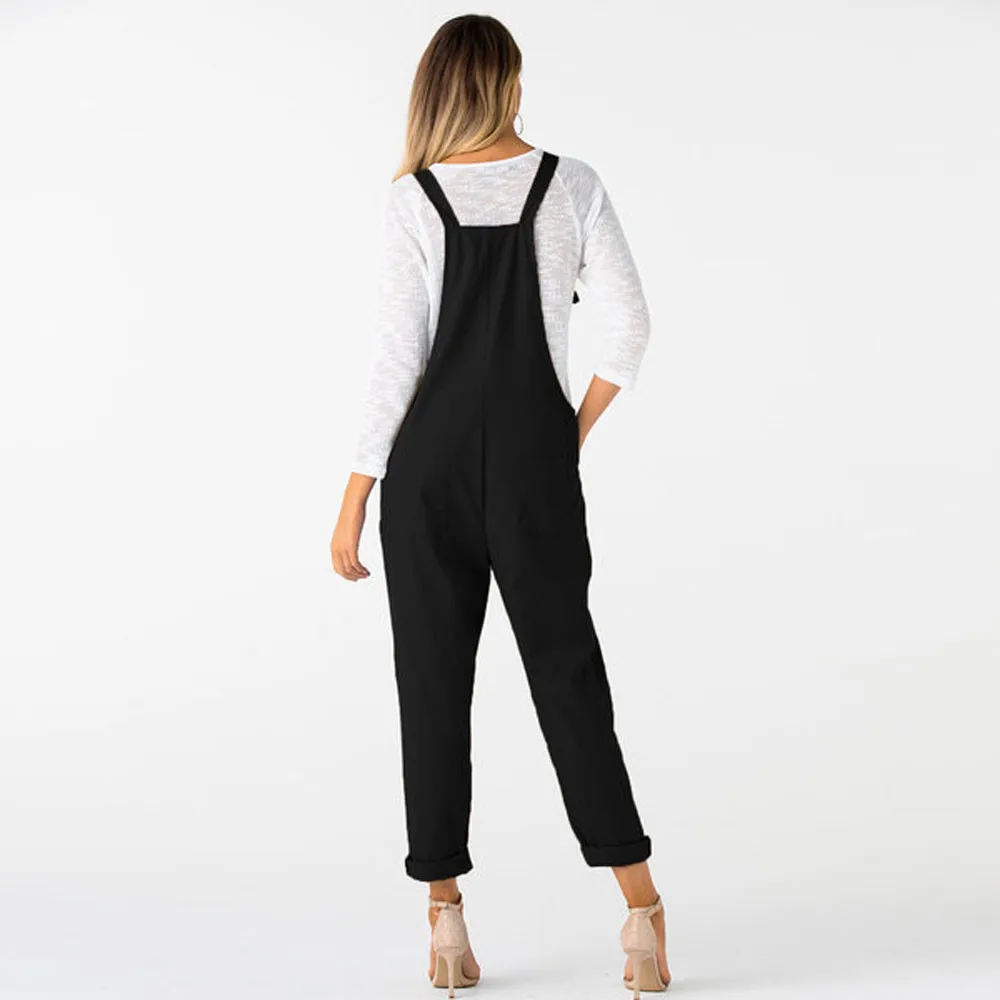 jumpsuit women Fashion Casual Solid Ankle-Length Dungarees Loose Long Pockets Rompers Jumpsuit Pants Trousers комбенезон женский |