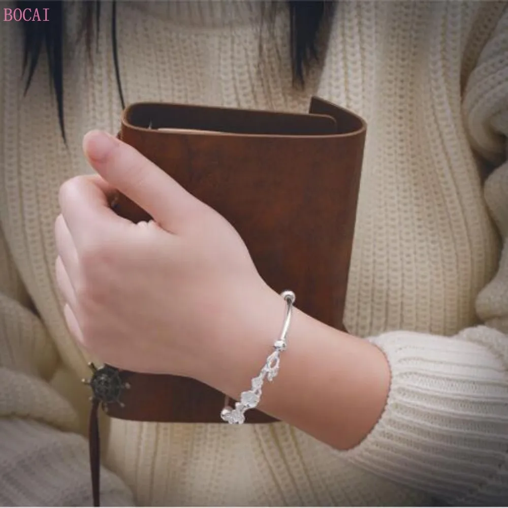 Женский браслет BOCAI S990 из стерлингового серебра с цветочным принтом | Украшения и