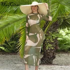 Hugcitar 2021 платье с длинными рукавами и круглым вырезом, прозрачное облегающее платье макси, летняя женская мода, уличная одежда Y2K Robe