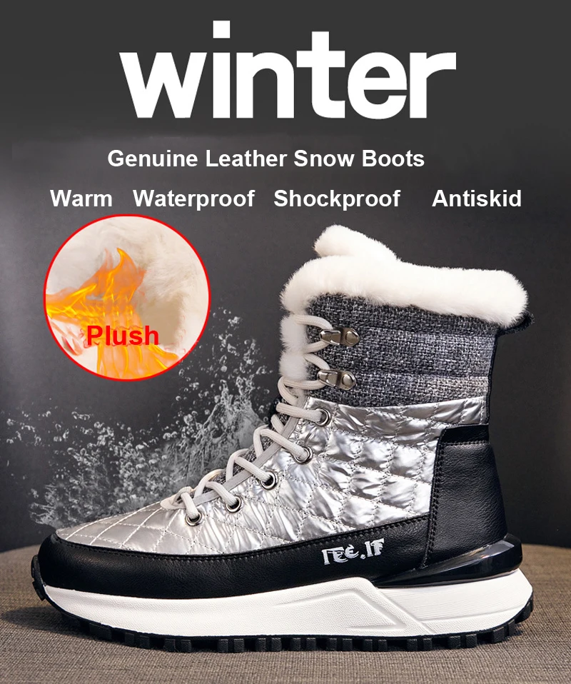 

Female Genuine Leather Snow Boots Women New Thick Sole Short Bottes 2021 Winter Long Plus Shoes Warm Antiskid Waterproof Cozok