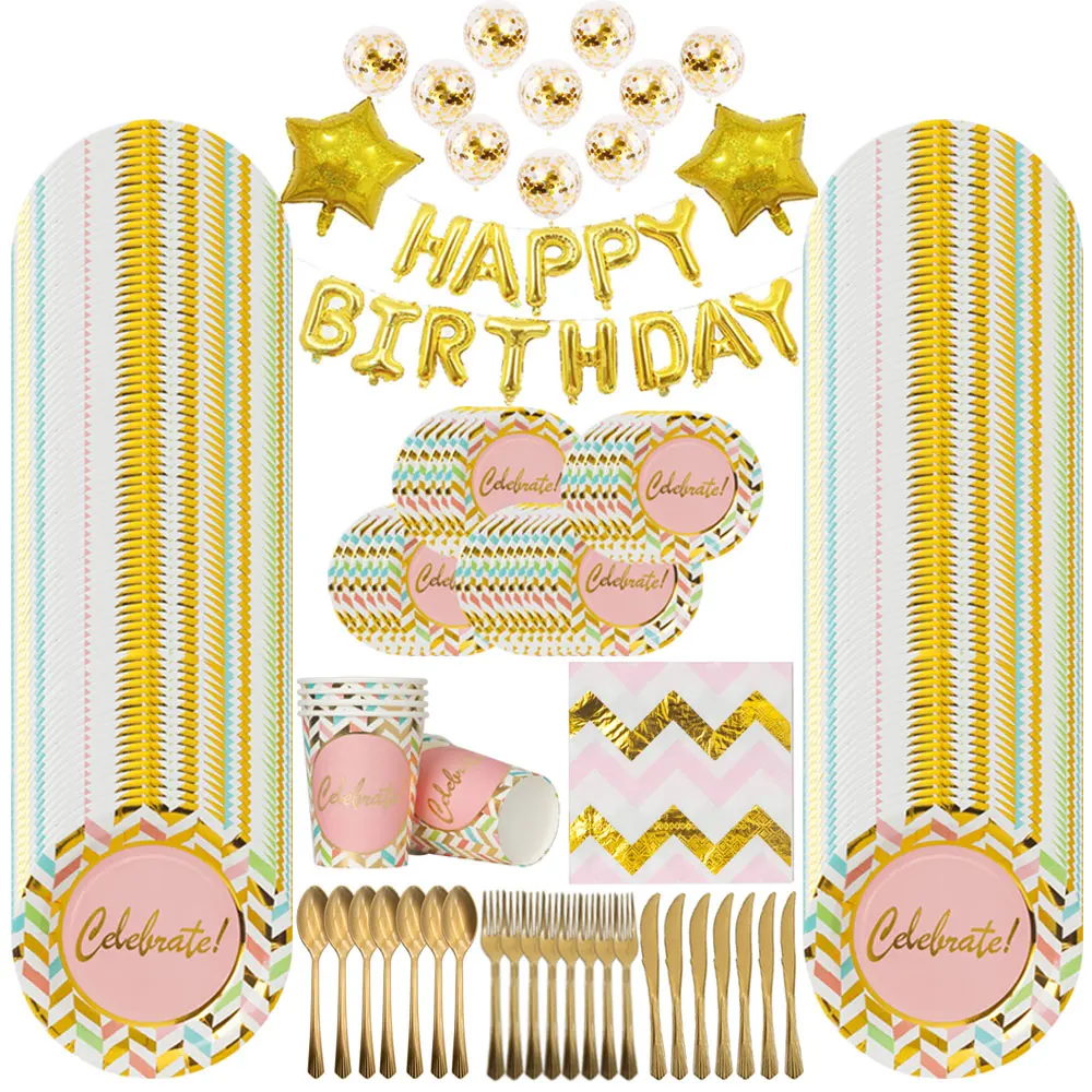 

Pink/Gold Party Paper 30 40 50 60 Happy Birthday Party Disposable Tableware Decorations Adult Birthday 30th 30Year Party Supply