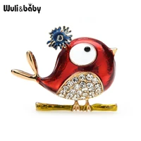 wulibaby lovely enamel wear flower bird brooches for women rhinestone bird party casual office brooch pins gifts